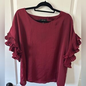 Melissa Paige Burgundy Ruffle Sleeve Blouse